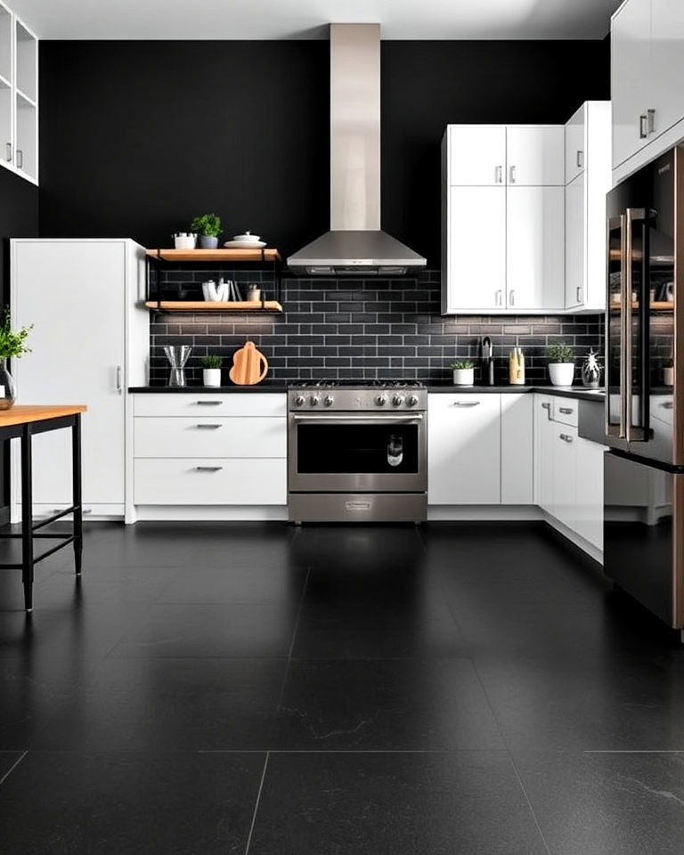 matte black tiles floor for a modern aesthetic