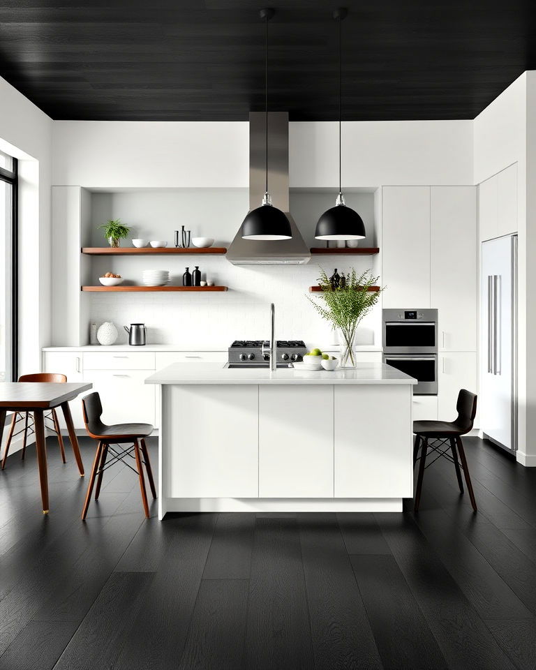 matte black wood kitchen floor