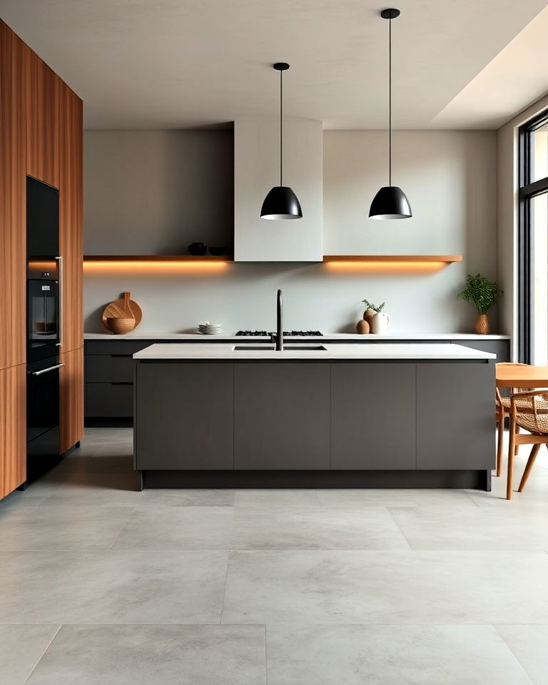 matte concrete kitchen floor for a subtle look