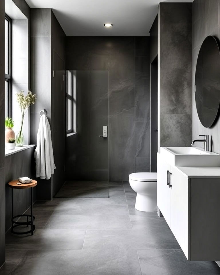 matte gray tiles bathroom for a minimalist look