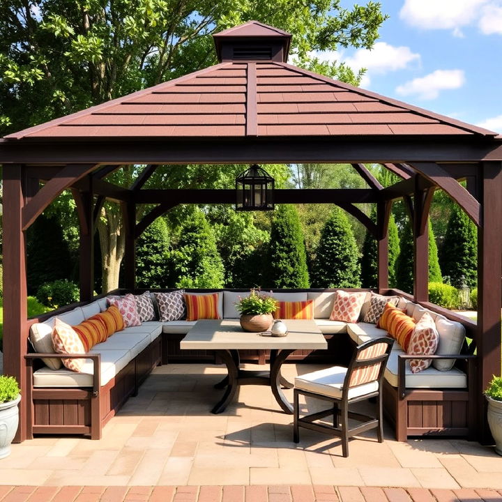 maximized seating with wraparound benches in a gazebo