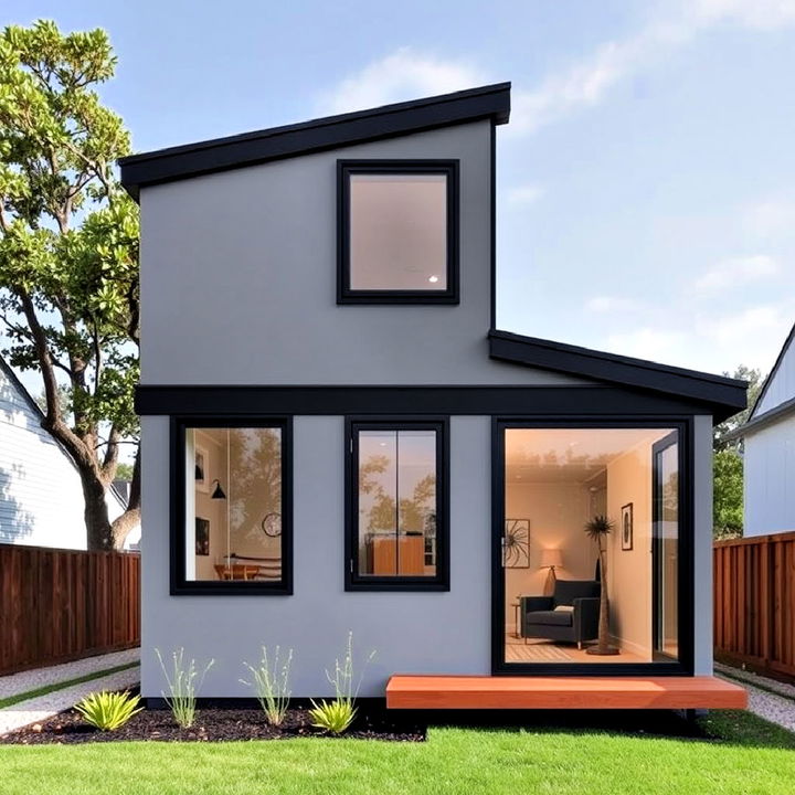 maximizing space in a tiny home with black windows