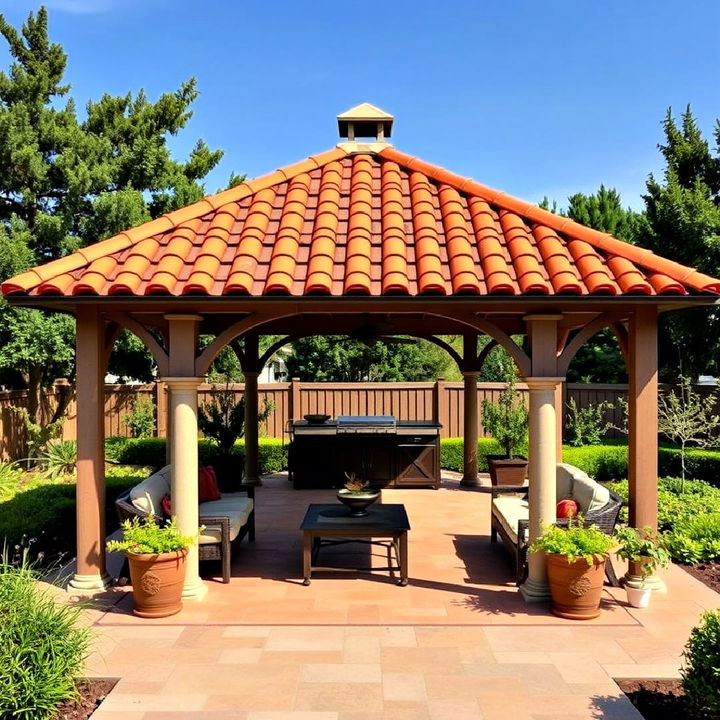 mediterranean gazebo with terracotta roofing