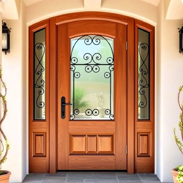 mediterranean style glass and wood entryway door