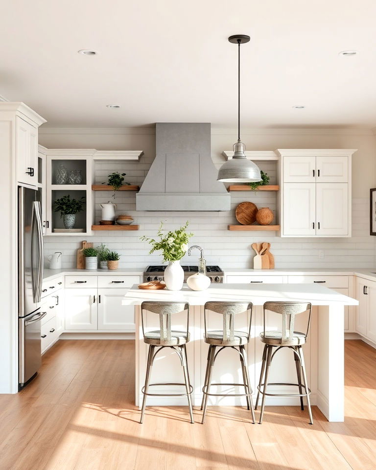 metal accents with white kitchen cabinets