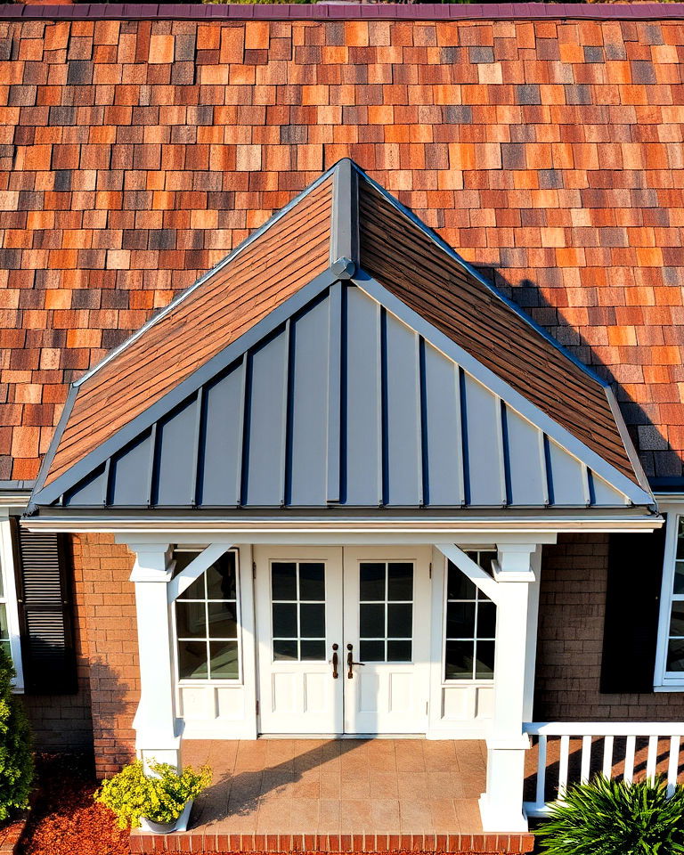 metal roof with rustic shingles for porch