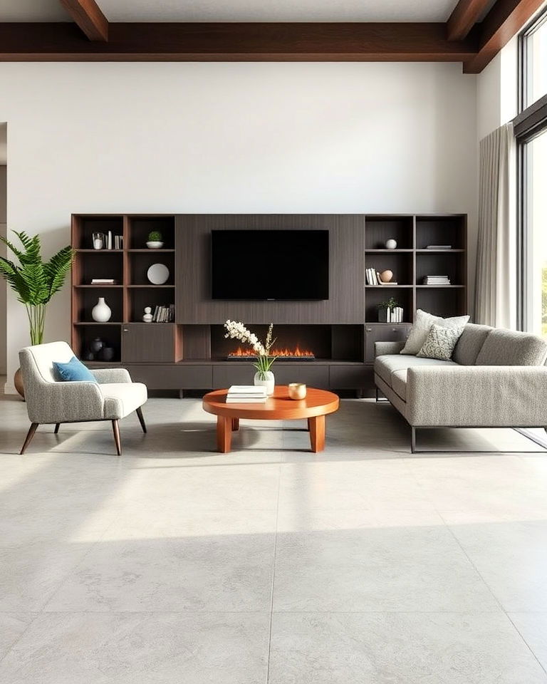 micro topping floor for a sleek living room look