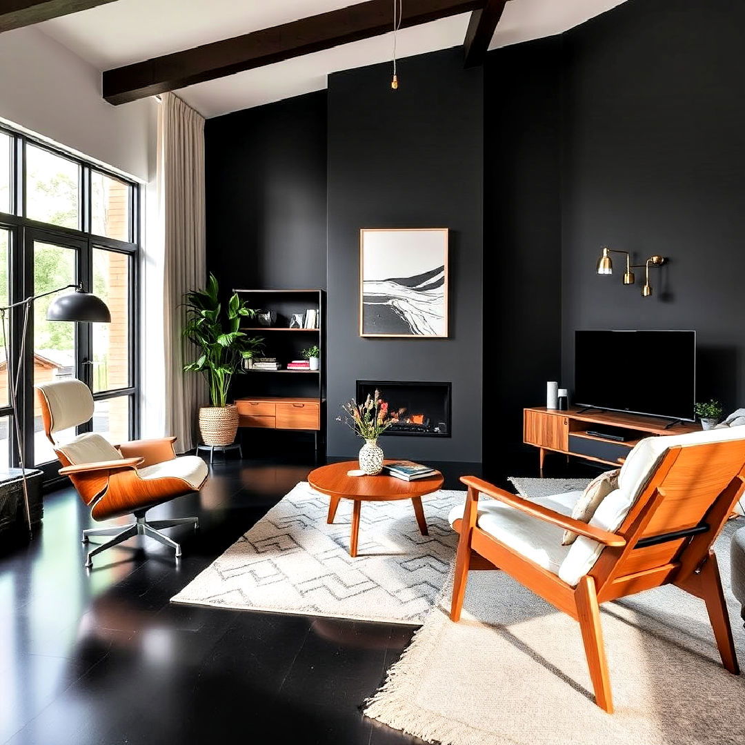 mid century modern furniture for black floor living room