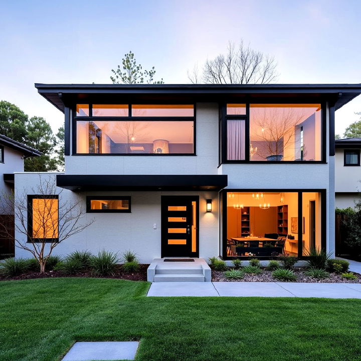 mid century modern home and black window design