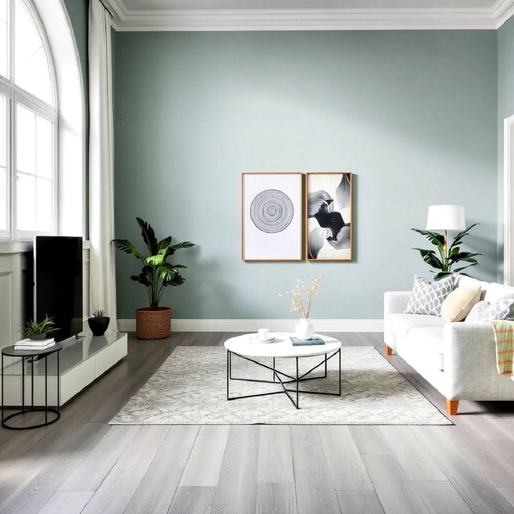 mid grey floors and soothing blue green walls