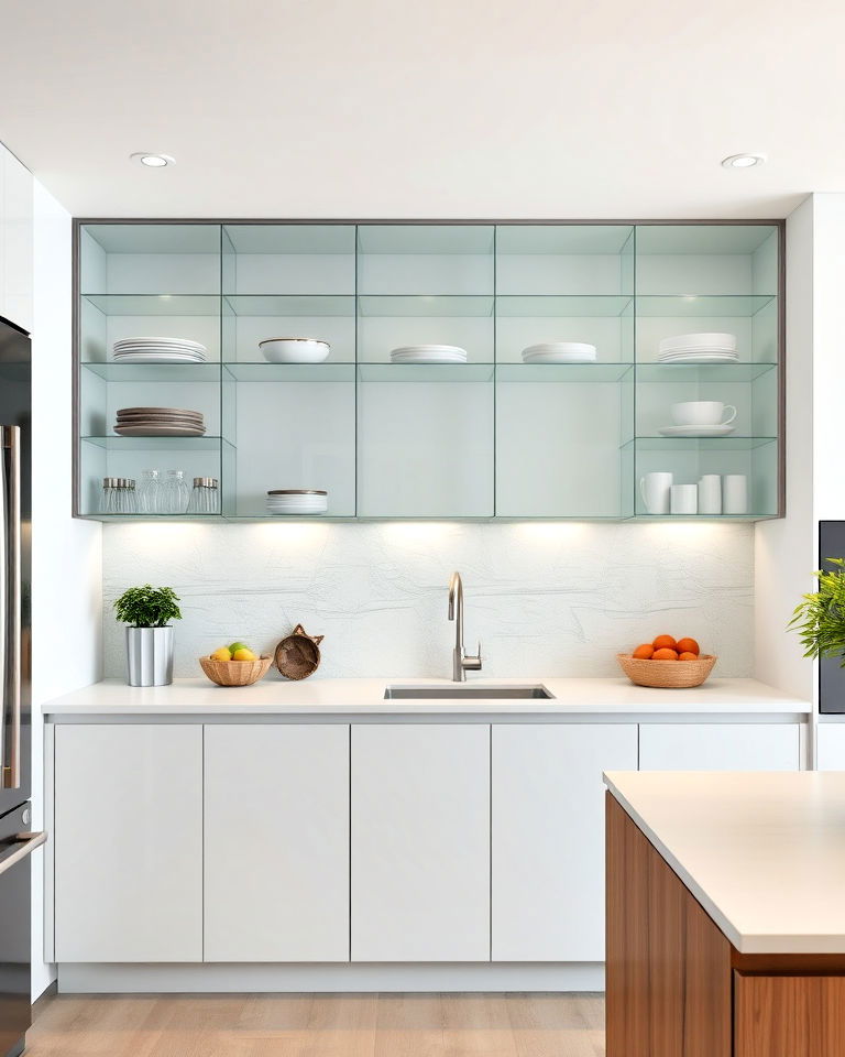 minimalist frameless glass kitchen cabinets