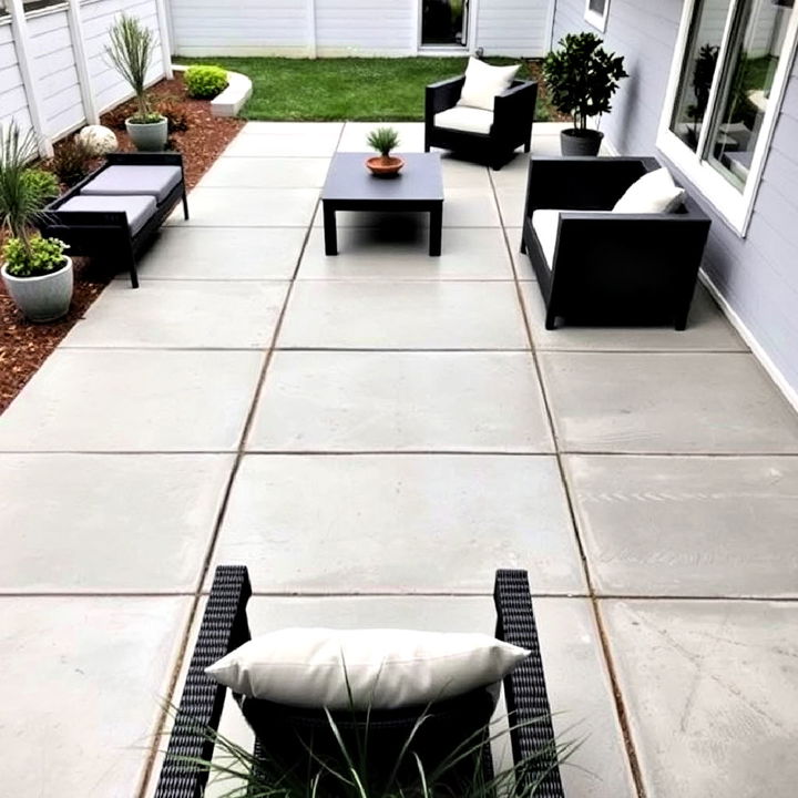 minimalist grid layout on a stamped concrete patio