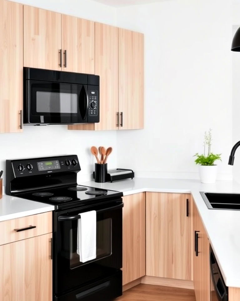 minimalist kitchen design with black appliances