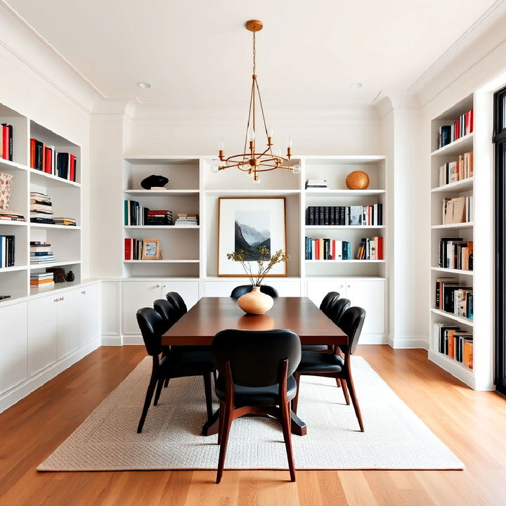 minimalist open shelf display for a library dining room