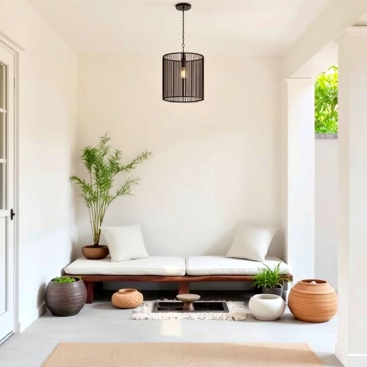 minimalist zen inspired side porch decor