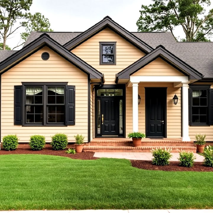 modern beige house siding with black trim