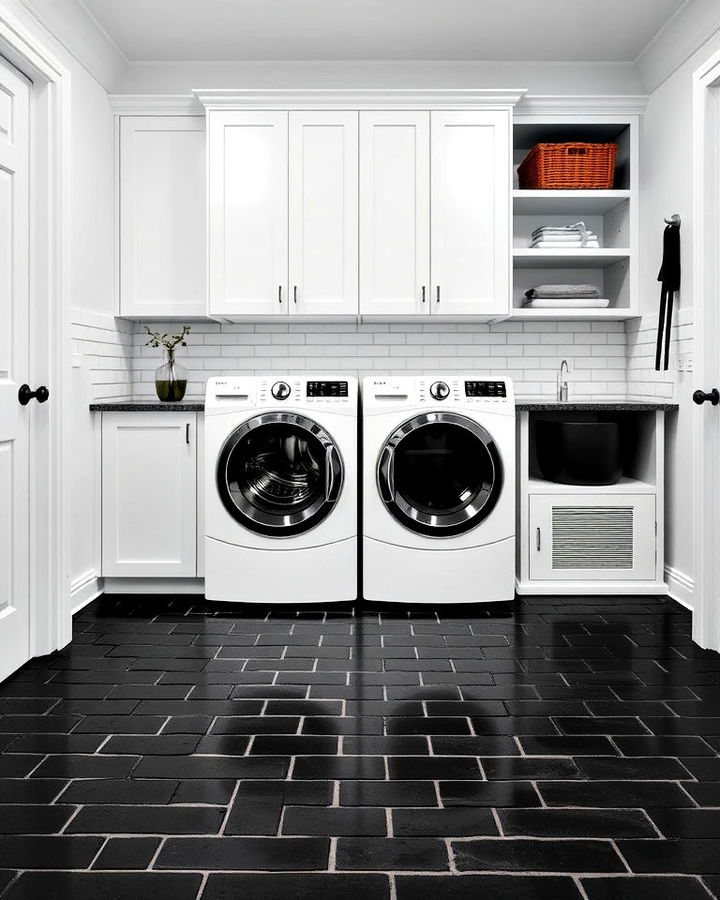 modern black brick flooring for laundry room