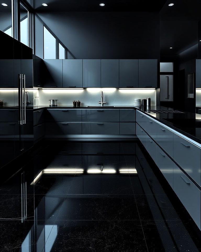 modern black epoxy kitchen floor