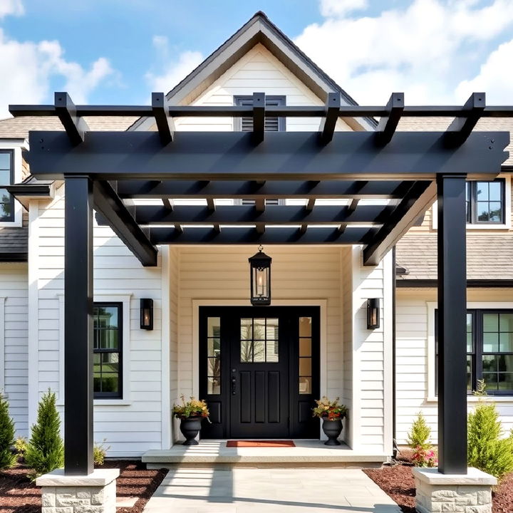 modern black pergola to frame the entrance