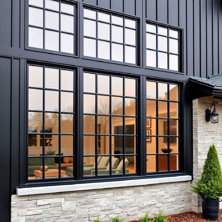 modern black window grids for an industrial aesthetic