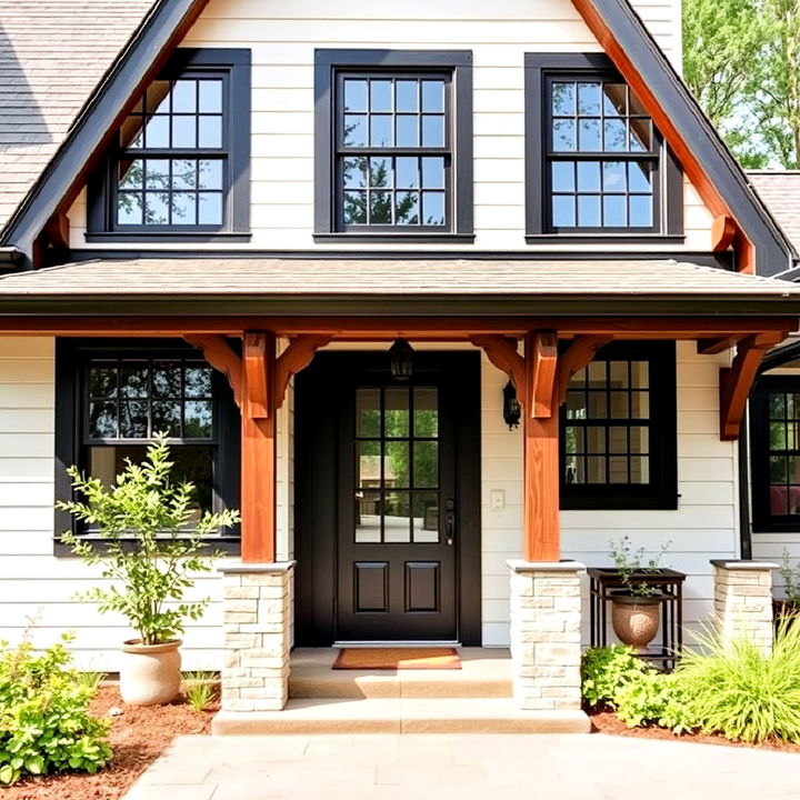 modern black window on cottage style home