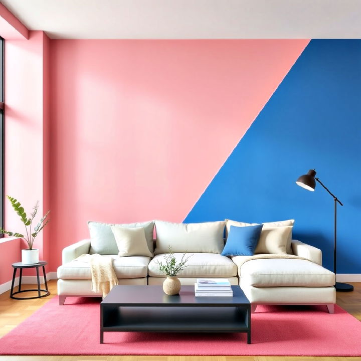 modern color blocked walls in soft pink and bold blue