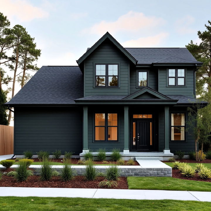 modern dark green and charcoal gray exterior home