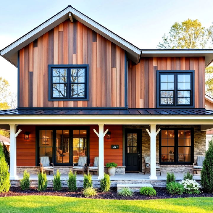 modern farmhouse with black window frames