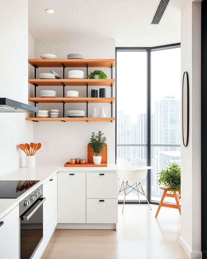 modern open shelving in kitchen