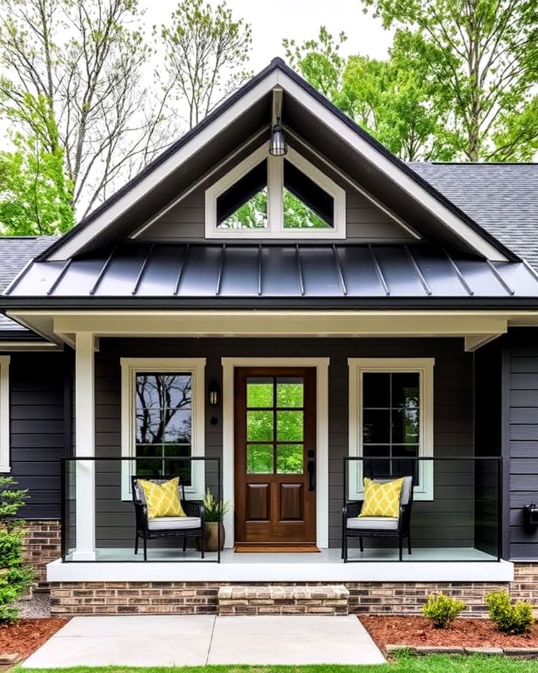 modern shed porch roof with metal accents