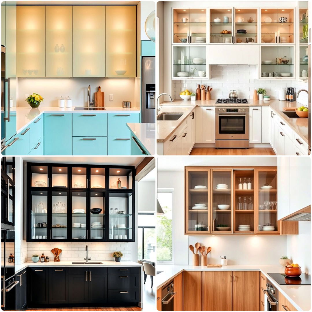 modern style glass kitchen cabinets