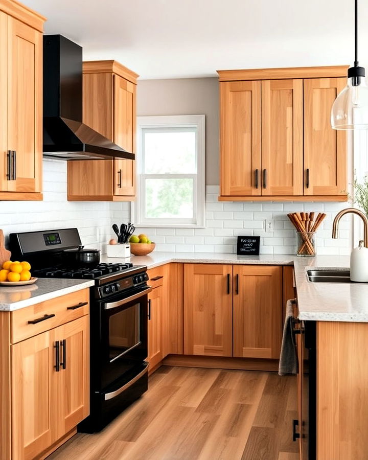 modern wood cabinets black appliances