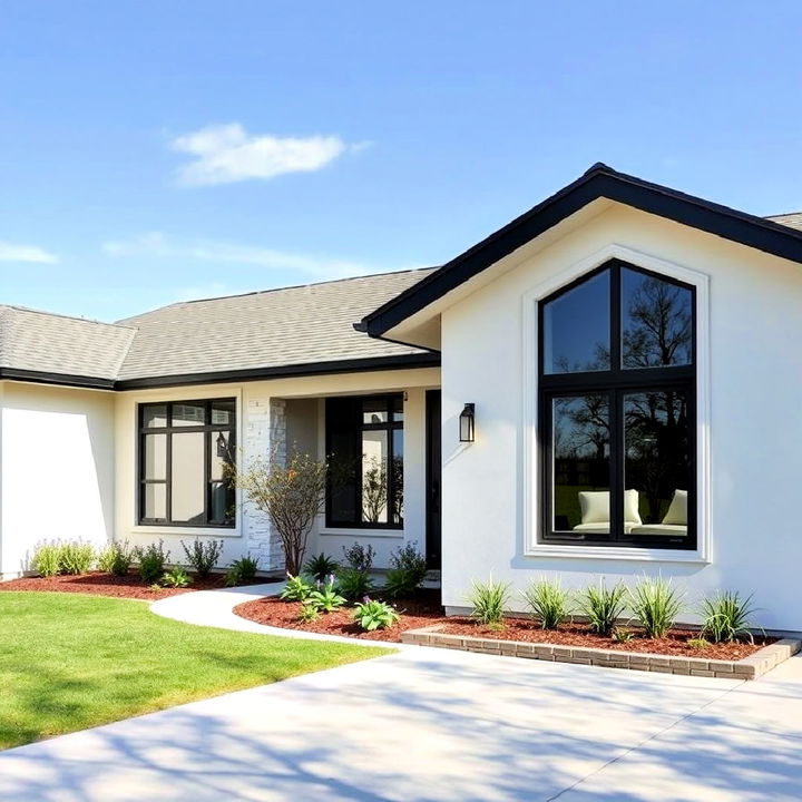 modernizing ranch style home with dark window frames