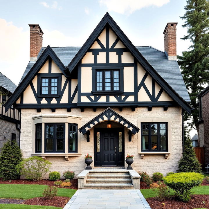 modernizing tudor home with black window accents