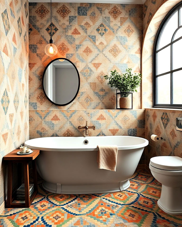 moroccan inspired zellige tiles floor bathroom