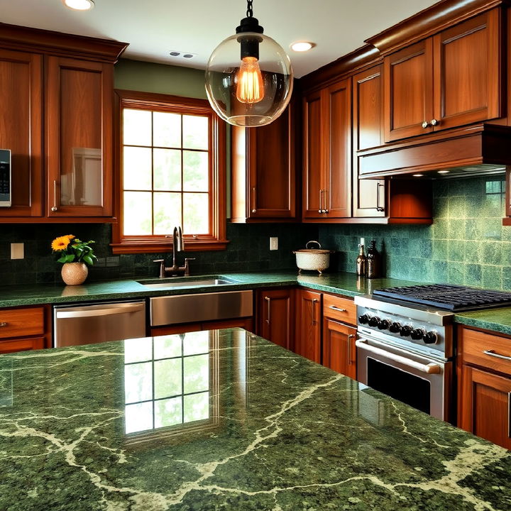 moss green granite countertop for an earthy kitchen look