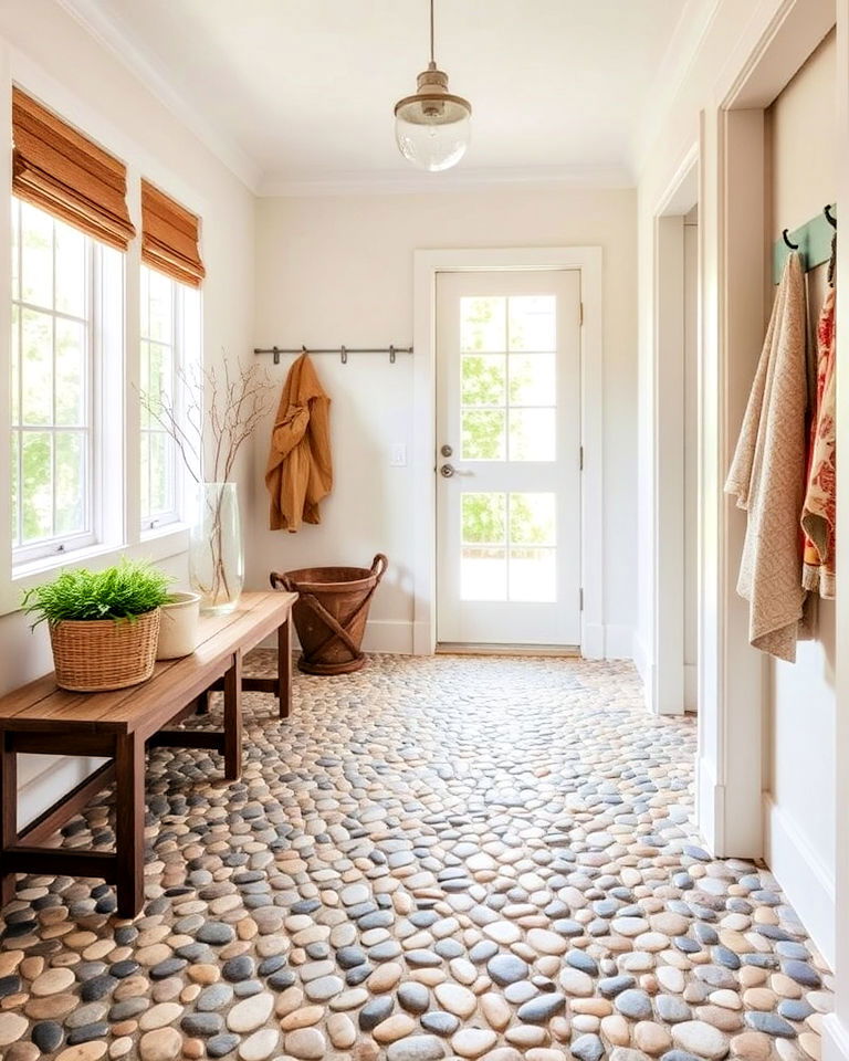 mudroom pebble mosaic tiles floor