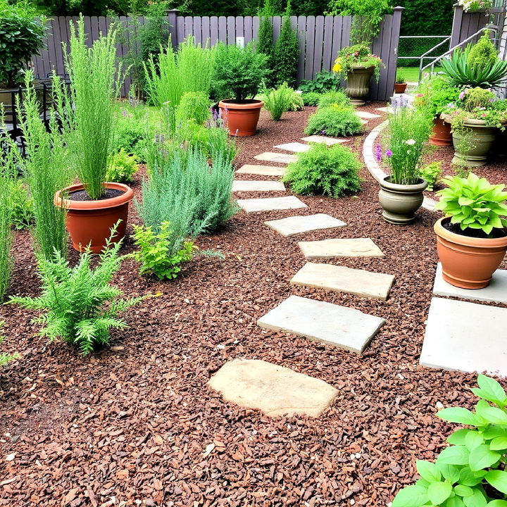 mulch lined herb garden patio