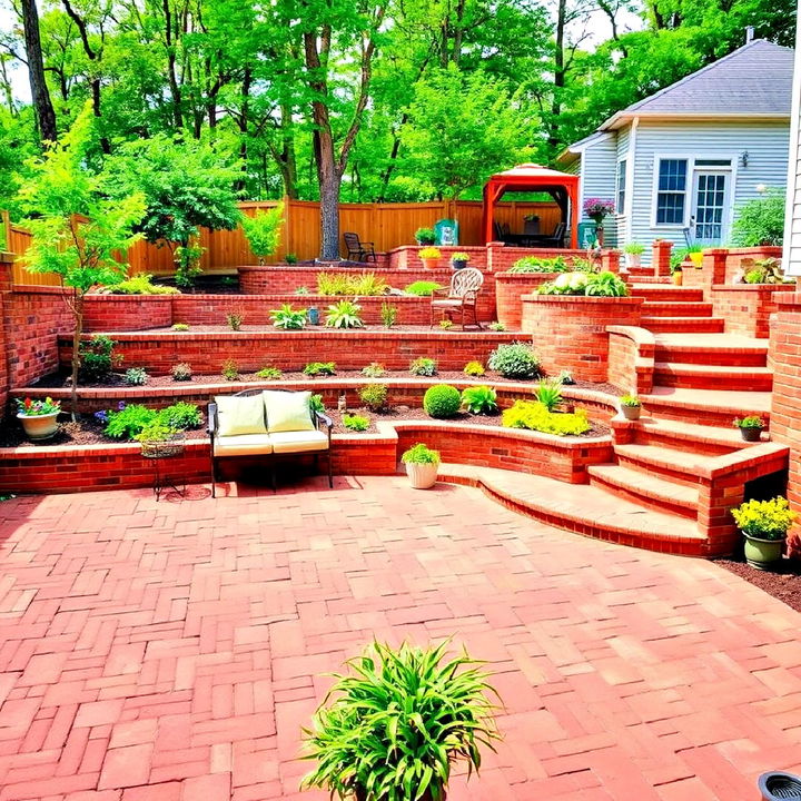 multi level red paver patio idea