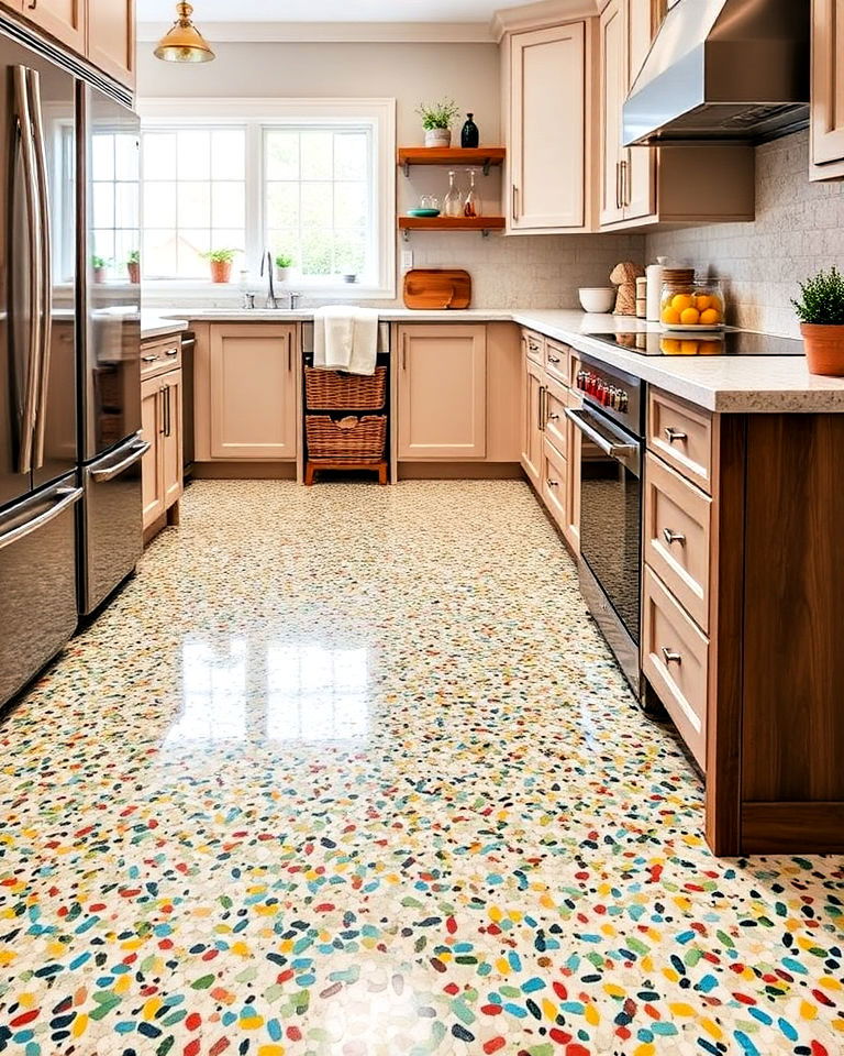 multicolored terrazzo kitchen floor