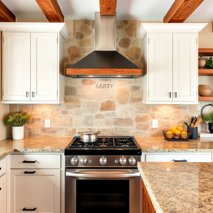 natural cut stone backsplash for kitchen