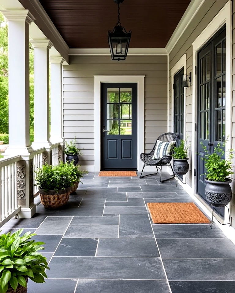 natural slate flooring for a sleek porch look