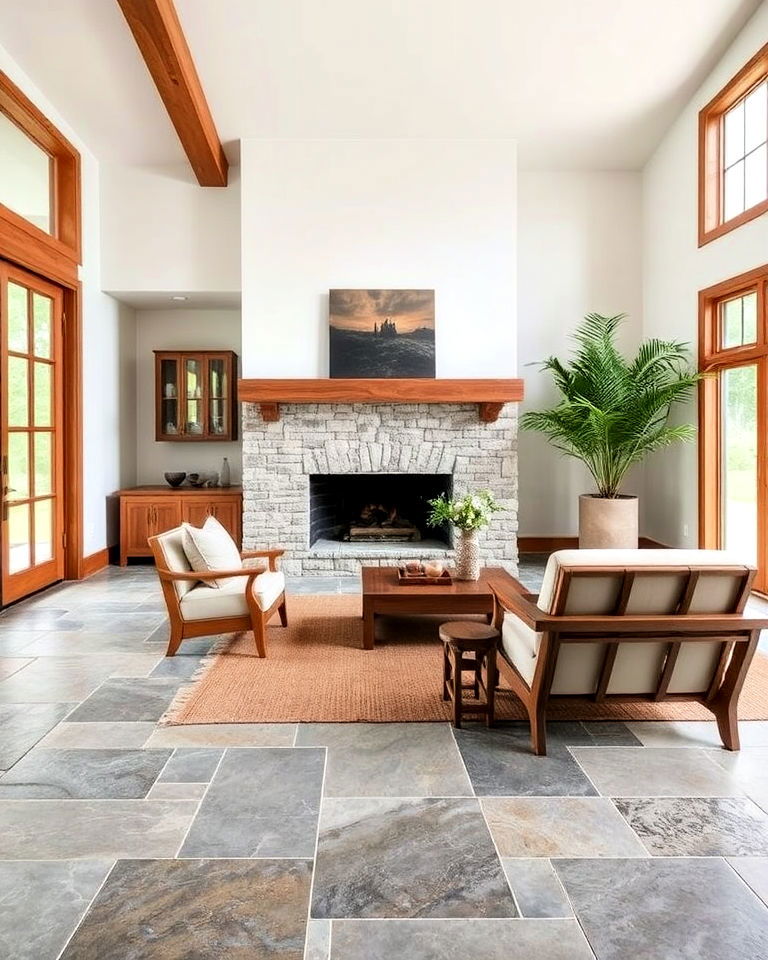 natural stone flooring for prairie style home