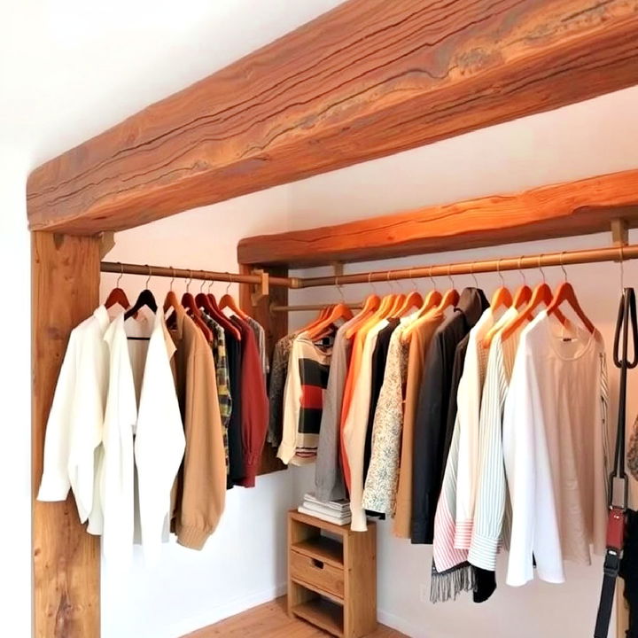 natural wood beam cloth rack