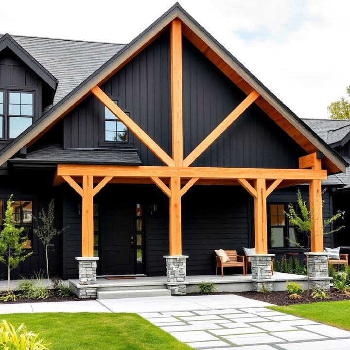 natural wood beams with black exterior for contrast