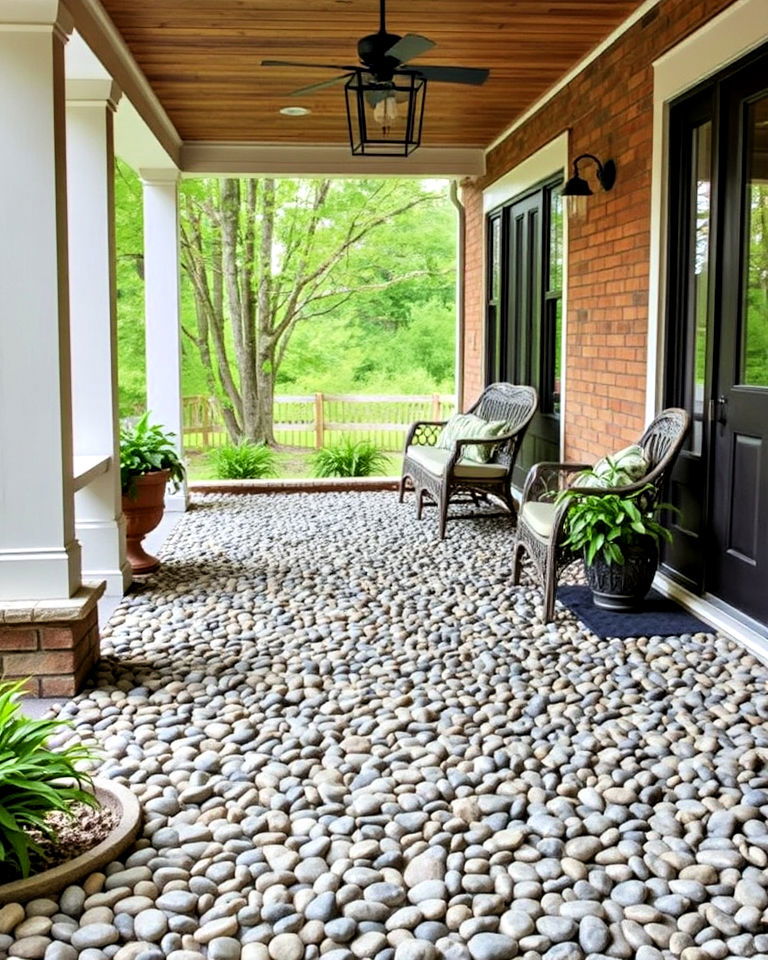 nature inspired elegant pebble stone porch