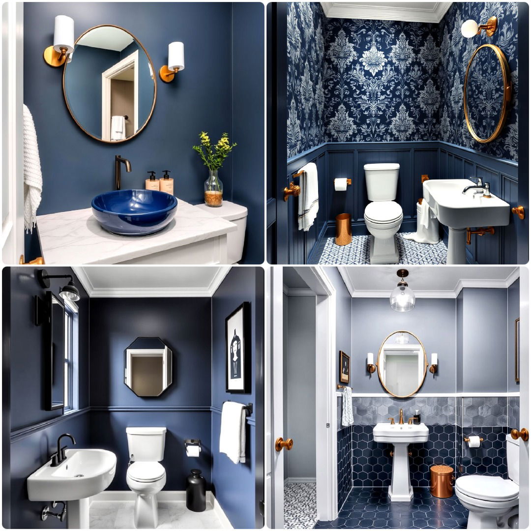 navy blue powder room ideas