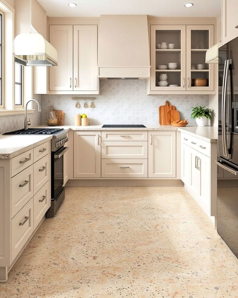 neutral beige terrazzo floor for kitchen