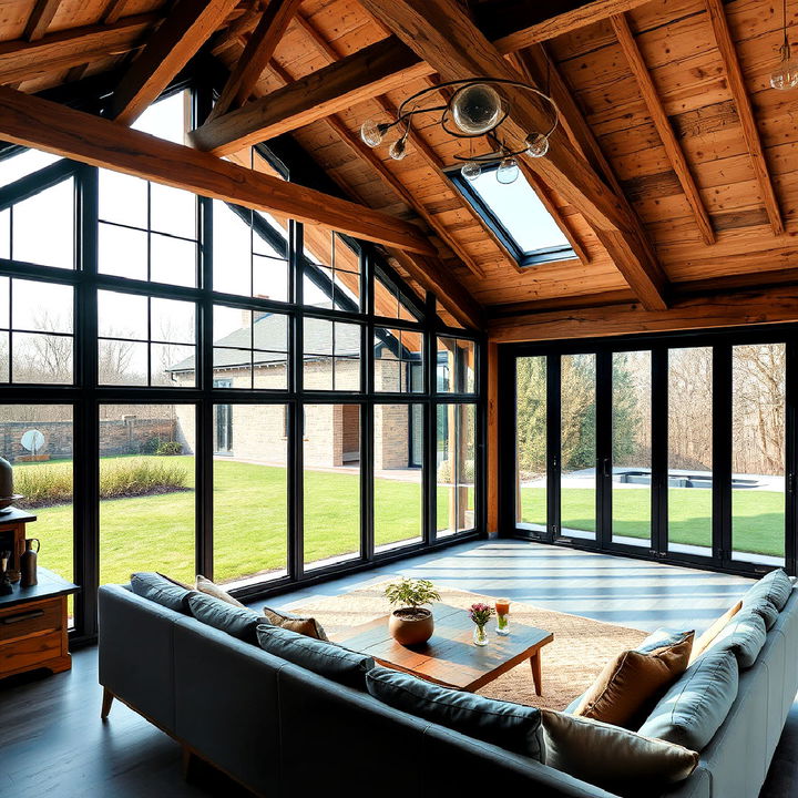 old barn into a modern living space with black windows