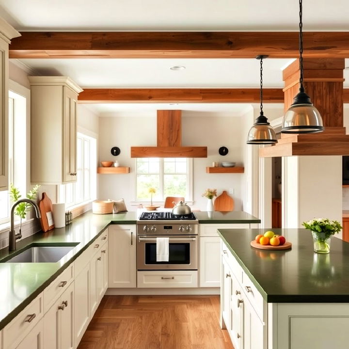 olive green counters in modern farmhouse kitchen